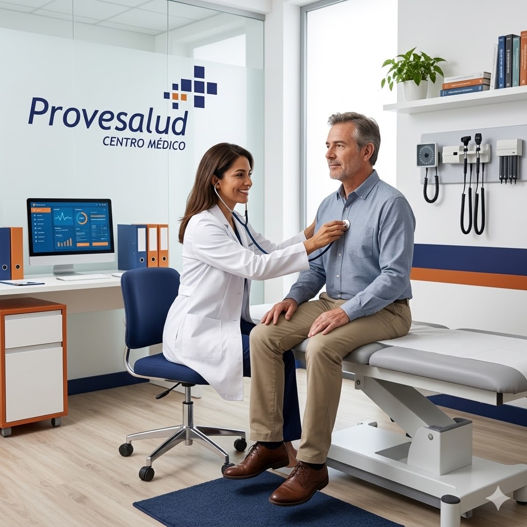 Médico de Provesalud atendiendo a un paciente